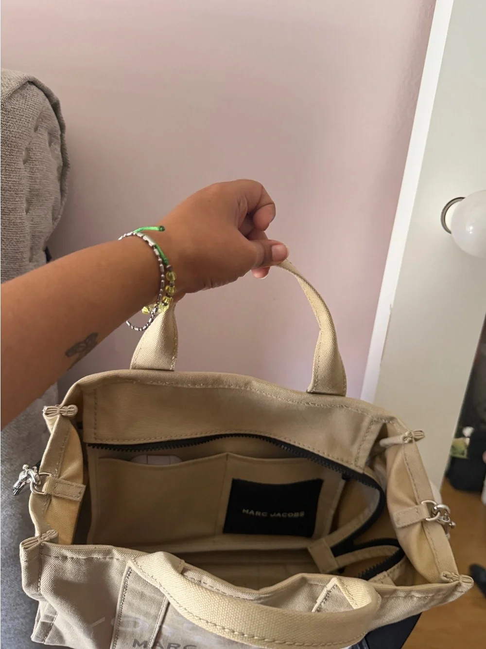 Marc Jacobs Canvas Tote Bag in Tan and White Logo